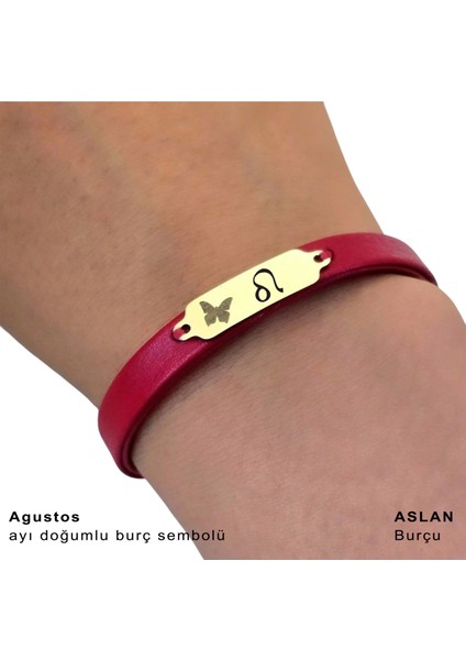 14 Ayar Plakalı Altın Ağustos Ayı Doğumlarına Kırmızı Derili Kelebek Motifli Hediye BILEKLIK-652AY fırsatları