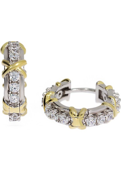 Kadın Tasarım Taşlı Halka Gümüş Küpe