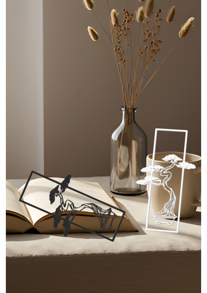 Bonsai Ağacı Kitap Ayracı, Modern Tasarım, Hafif ve Şık 2’li, Siyah ve Beyazın Modern Uyumu