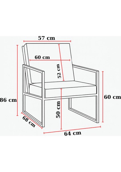- Iskandinav Tekli Koltuk Modern Berjer - Deri Kumaş - Metal Iskelet - Kırmızı fiyatları