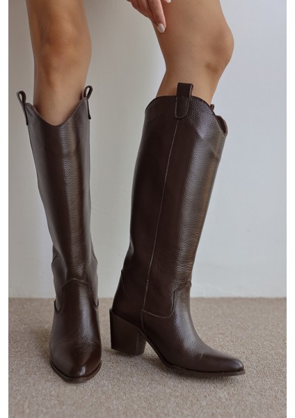 Amaya Gerçek Deri Kadın Çizme- Kahverengi fiyatları