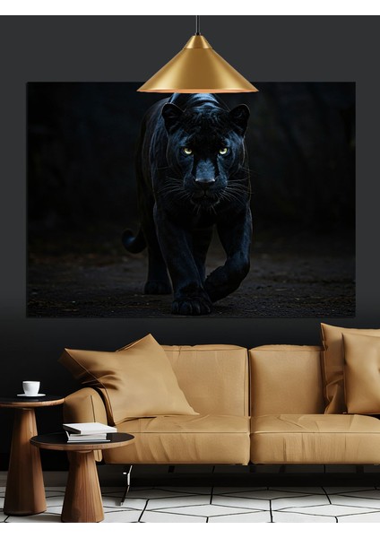 Karanlıkta Yürüyen Kara Panter Dekoratif Kanvas - Mdf Ahşap Tablo