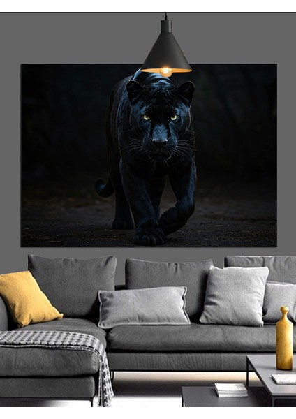 Karanlıkta Yürüyen Kara Panter Dekoratif Kanvas - Mdf Ahşap Tablo fiyatları