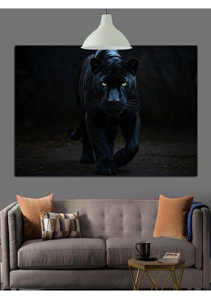 Karanlıkta Yürüyen Kara Panter Dekoratif Kanvas - Mdf Ahşap Tablo modelleri