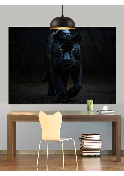 Karanlıkta Yürüyen Kara Panter Dekoratif Kanvas - Mdf Ahşap Tablo fırsatları