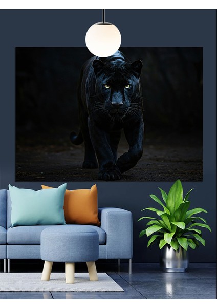 Karanlıkta Yürüyen Kara Panter Dekoratif Kanvas - Mdf Ahşap Tablo indirimleri
