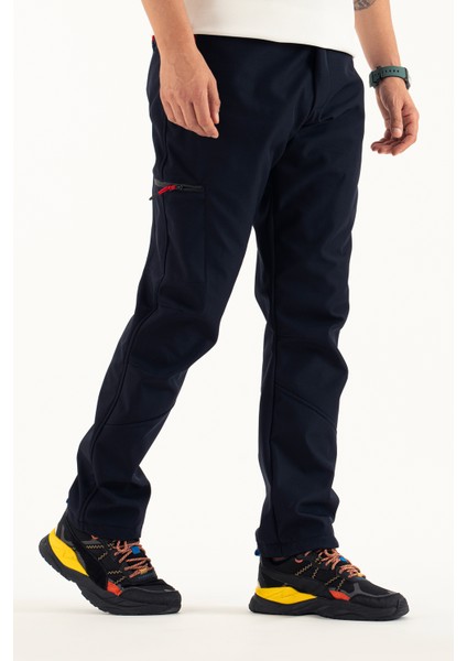 Erkek Lacivert Kışlık Içi Polar Su Itici Rüzgar Geçirmez Outdoor Softshell Pantolon
