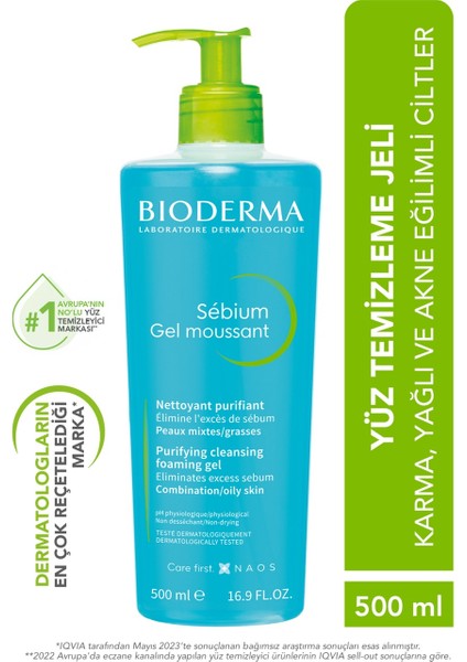 Bioderma Sebium Karma, Yağlı ve Akne Eğilimli Ciltler Sivilce, Siyah Nokta Karşıtı Yüz Temizleme Jeli 500 ml