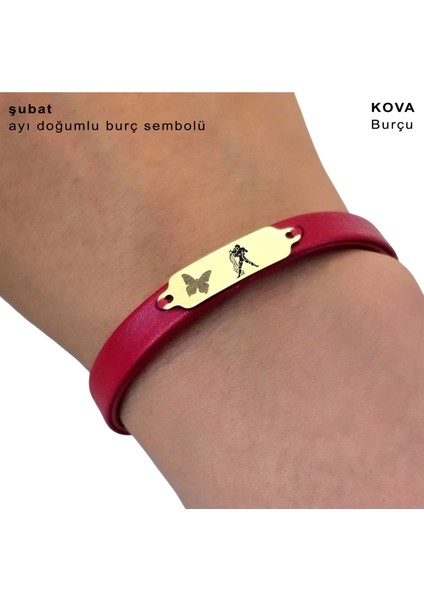 14 Ayar Altın Plakalı Kova Burçlarına Özel Kırmızı Derili Kelebek Motifli Hediye BILEKLIK-652BURÇ fırsatları