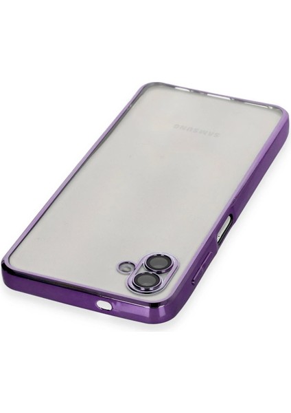 Samsung Galaxy A04 Crystal Shield Lensli Silikon (Lens Protector / Kamera Koruyucu Kılıf) - Mor modelleri