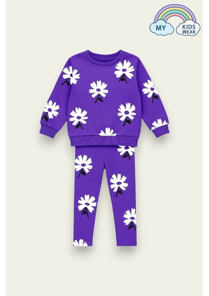 Kız Çocuk Desenli Ikili Takım (Sweatshirt + Tayt) 2-8 Yaş 12074