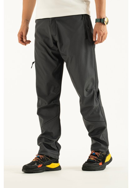 Erkek Gri Içi Polar Su Itici Rüzgar Geçirmez Kışlık Softshell Outdoor Pantolon