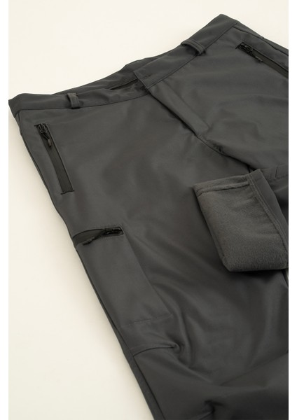 Erkek Gri Içi Polar Su Itici Rüzgar Geçirmez Kışlık Softshell Outdoor Pantolon