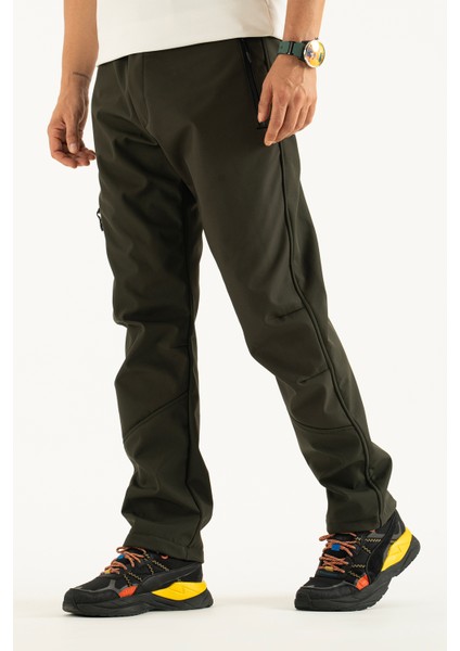 Erkek Haki Kışlık Içi Polar Su Itici Rüzgar Geçirmez Outdoor Softshell Pantolon