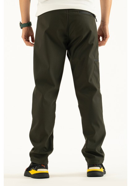 Erkek Haki Kışlık Içi Polar Su Itici Rüzgar Geçirmez Outdoor Softshell Pantolon