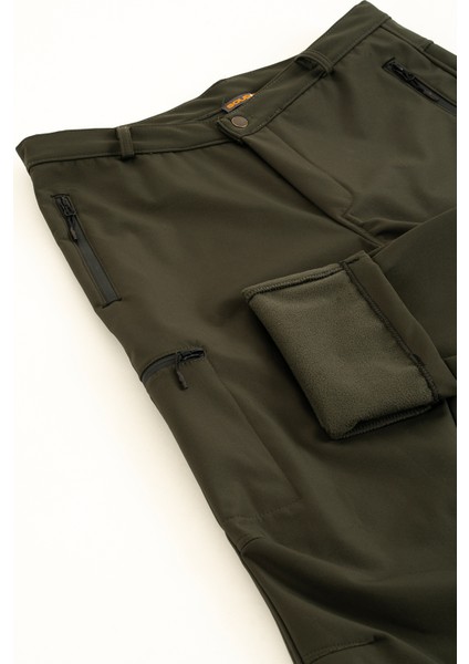 Erkek Haki Kışlık Içi Polar Su Itici Rüzgar Geçirmez Outdoor Softshell Pantolon