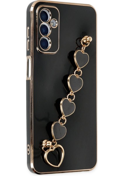 Samsung Galaxy M23 Elegant Charm Case (Kalpli Zincirli Kılıf) Elegant Silicone Cover - Siyah