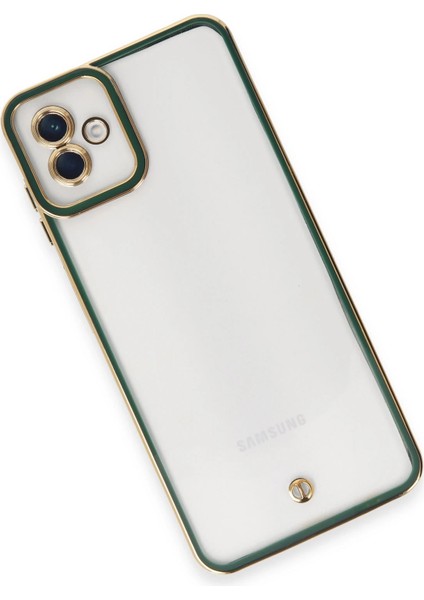 Samsung Galaxy A04 Elegant Liva Lens Kapak – (Şeffaf Gövde, Altın Çerçeveli Kamera Koruma) - Yeşil modelleri