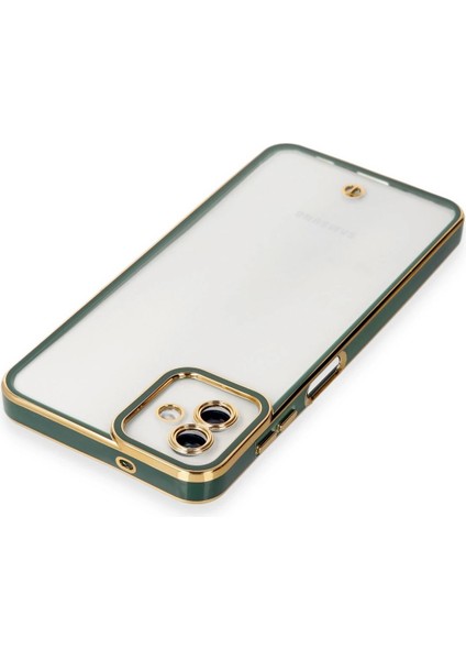 Samsung Galaxy A04 Elegant Liva Lens Kapak – (Şeffaf Gövde, Altın Çerçeveli Kamera Koruma) - Yeşil fırsatları