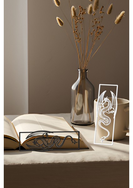 Ejderha Kitap Ayracı, Modern Tasarım, Hafif ve Şık 2’li, Siyah ve Beyazın Modern Uyumu