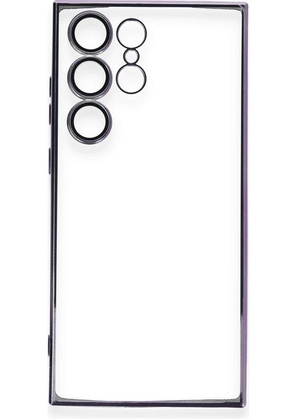 Samsung Galaxy S23 Ultra Crystal Shield Lensli Silikon (Lens Protector / Kamera Koruyucu Kılıf) - Mor modelleri
