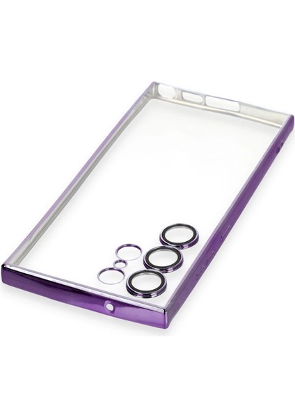 Samsung Galaxy S23 Ultra Crystal Shield Lensli Silikon (Lens Protector / Kamera Koruyucu Kılıf) - Mor fırsatları