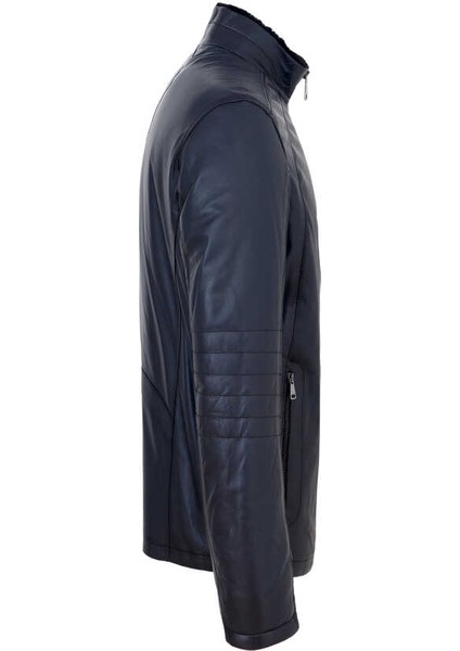 Lacivert Hakiki Deri Erkek Hakiki Deri Mont - E23KKM310467-Q3R