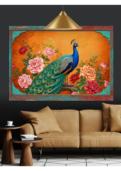 Çiçekler Içinde Mavi Tavuskuşu Dekoratif Kanvas - Mdf Ahşap Tablo fiyatları