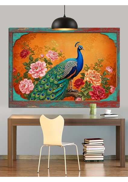 Çiçekler Içinde Mavi Tavuskuşu Dekoratif Kanvas - Mdf Ahşap Tablo indirimleri