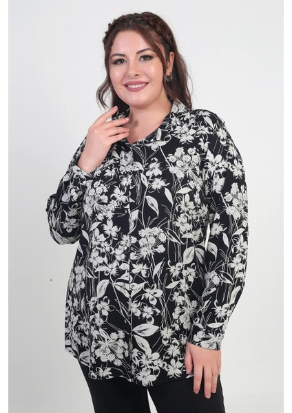 Kadın Kol Katlamalı Çiçekli Büyük Beden Gömlek fırsatları