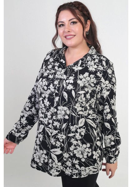 Kadın Kol Katlamalı Çiçekli Büyük Beden Gömlek indirimleri