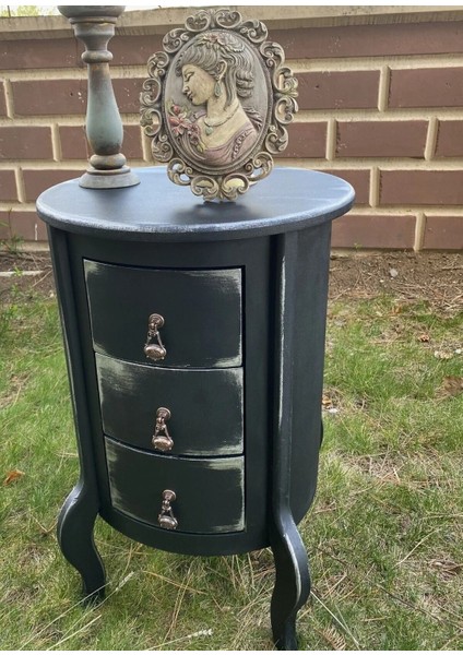 Siyah Gümüş Eskitme 3 Çekmeceli Vintage Komodin modelleri