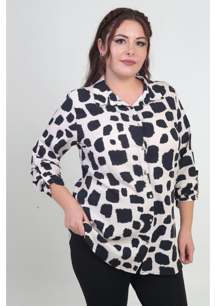 Kadın Kol Katlamalı Desenli Büyük Beden Gömlek modelleri