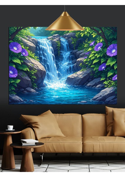 Şelaleli Orman Doğa Manzarası Dekoratif Kanvas - Mdf Ahşap Tablo fiyatları