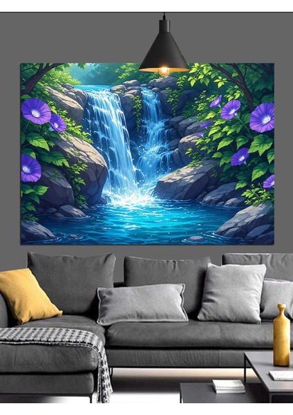 Şelaleli Orman Doğa Manzarası Dekoratif Kanvas - Mdf Ahşap Tablo modelleri