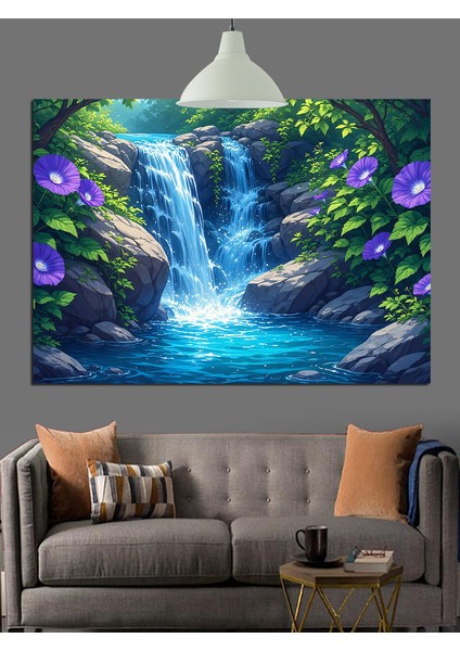 Şelaleli Orman Doğa Manzarası Dekoratif Kanvas - Mdf Ahşap Tablo fırsatları