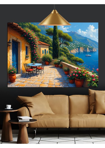 Akdeniz Sokakları Çiçekli Evler Dekoratif Kanvas - Mdf Ahşap Tablo fiyatları