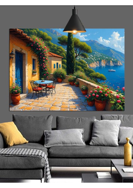 Akdeniz Sokakları Çiçekli Evler Dekoratif Kanvas - Mdf Ahşap Tablo modelleri