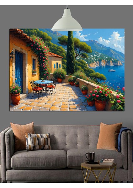 Akdeniz Sokakları Çiçekli Evler Dekoratif Kanvas - Mdf Ahşap Tablo fırsatları