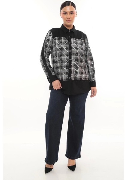 Şık Ekose Detaylı Uzun Kollu Büyük Beden Kadın Gömlek fiyatları