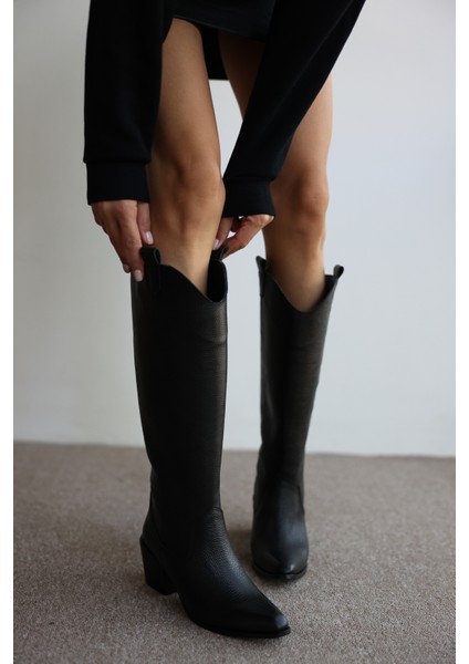 Amaya Gerçek Deri Kadın Çizme- Siyah fırsatları