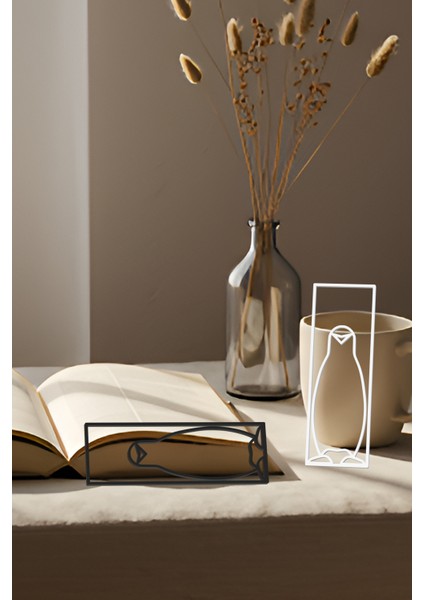 Penguen Kitap Ayracı, Modern Tasarım, Hafif ve Şık 2’li, Siyah ve Beyazın Modern Uyumu