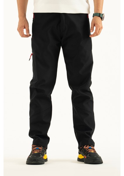 Erkek Siyah Softshell Pantolon Polar Astar Su İtici Ve Rüzgar Geçirmez Günlük Kullanım İçin
