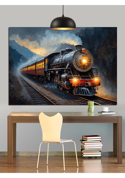 Raylarda Ilerleyen Buharlı Tren Dekoratif Kanvas - Mdf Ahşap Tablo