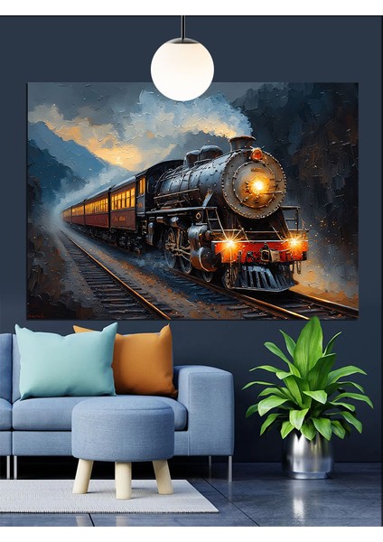 Raylarda Ilerleyen Buharlı Tren Dekoratif Kanvas - Mdf Ahşap Tablo fiyatları