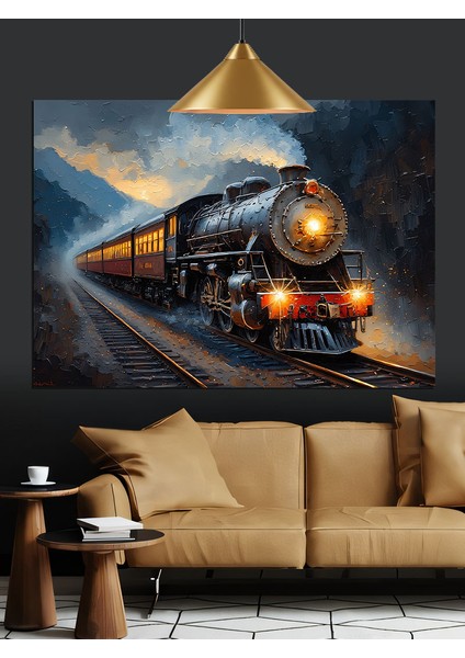 Raylarda Ilerleyen Buharlı Tren Dekoratif Kanvas - Mdf Ahşap Tablo modelleri