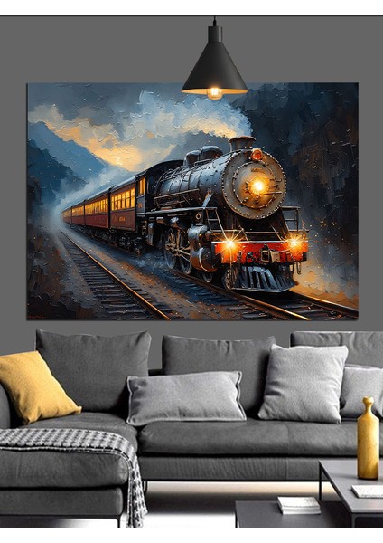 Raylarda Ilerleyen Buharlı Tren Dekoratif Kanvas - Mdf Ahşap Tablo fırsatları