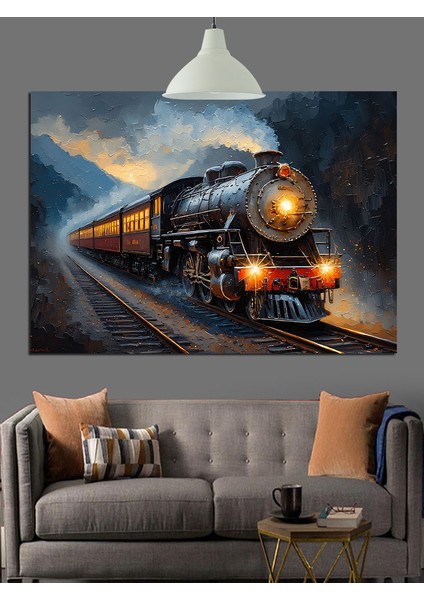 Raylarda Ilerleyen Buharlı Tren Dekoratif Kanvas - Mdf Ahşap Tablo indirimleri