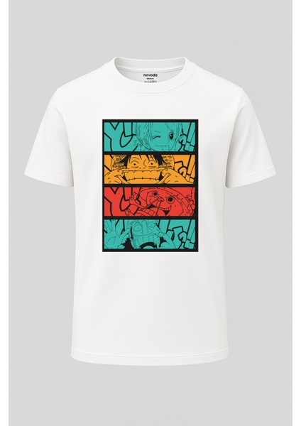 One Piece Çerçeve Baskılı Loose Fit Bisiklet Yaka Unisex Tişört