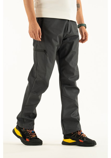 Erkek Gri Içi Polar Su Itici Rüzgar Geçirmez Kışlık Softshell Outdoor Pantolon